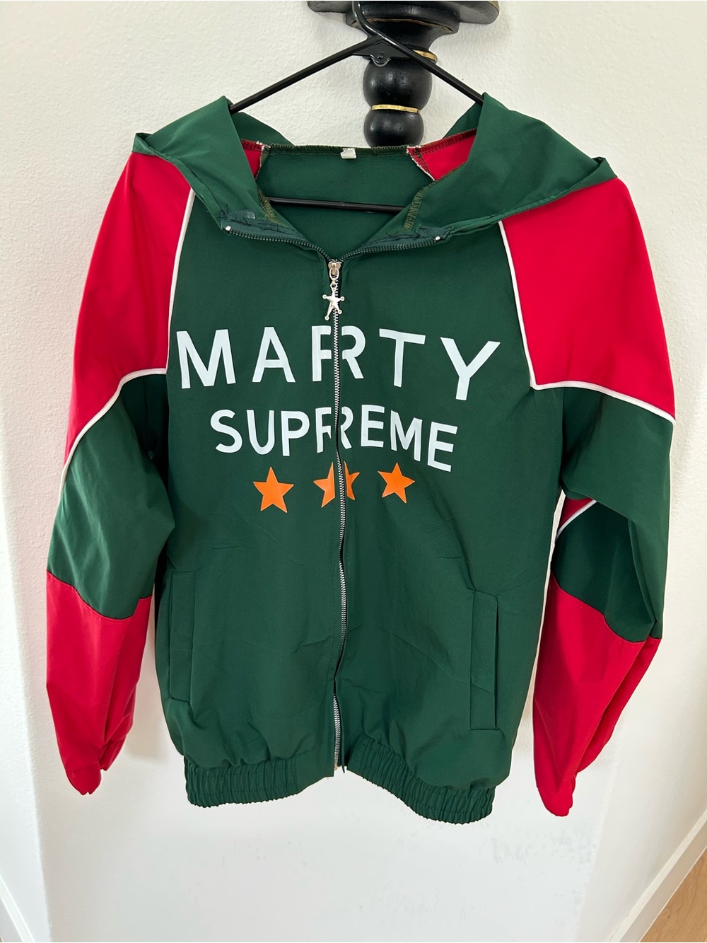 Knock Off Supreme Green & Red Marty Hooded Zip Jacket with Orange Stars. Sz S